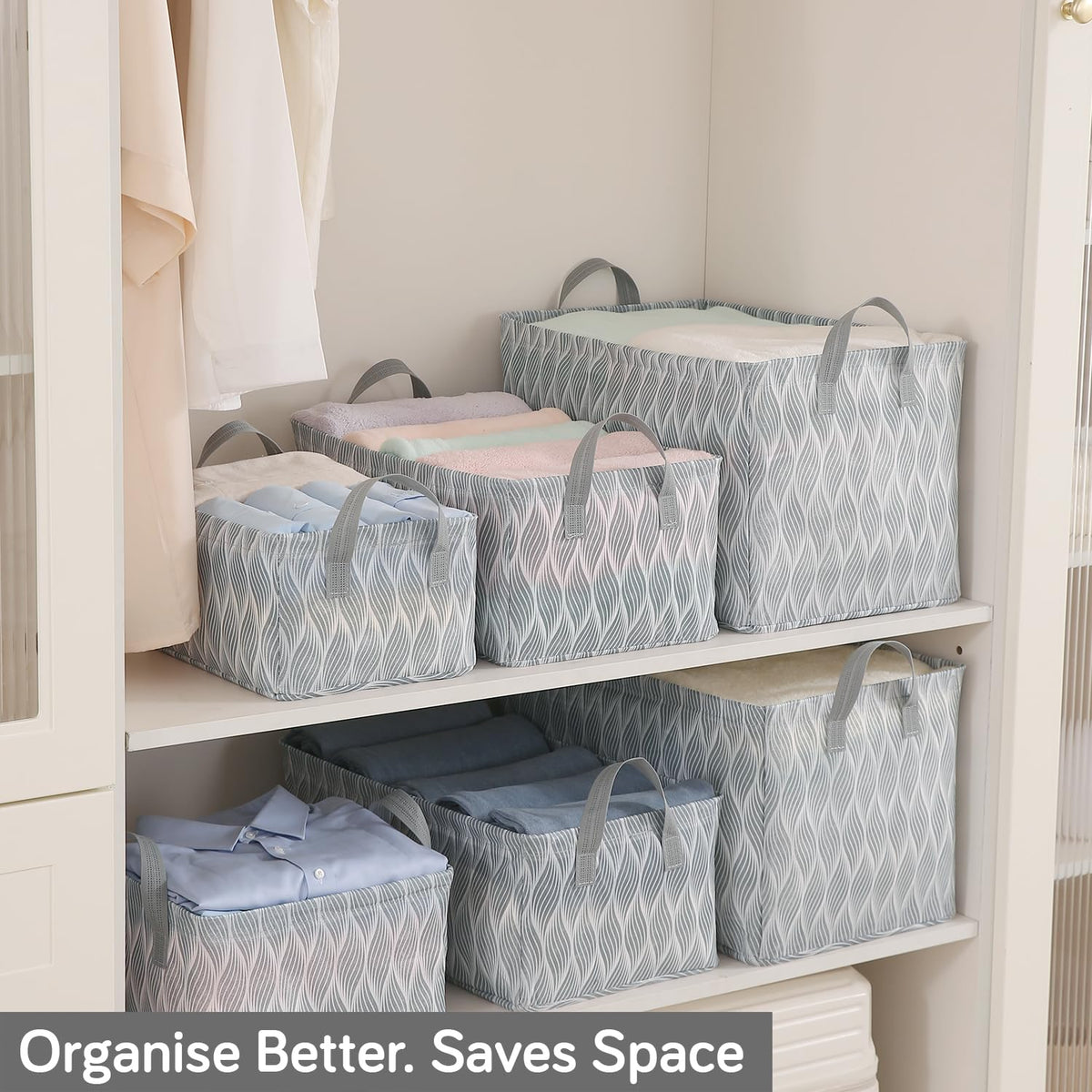 Foldable Wardrobe Storage Basket | Non-Woven Bin with Metal Frame & Handles