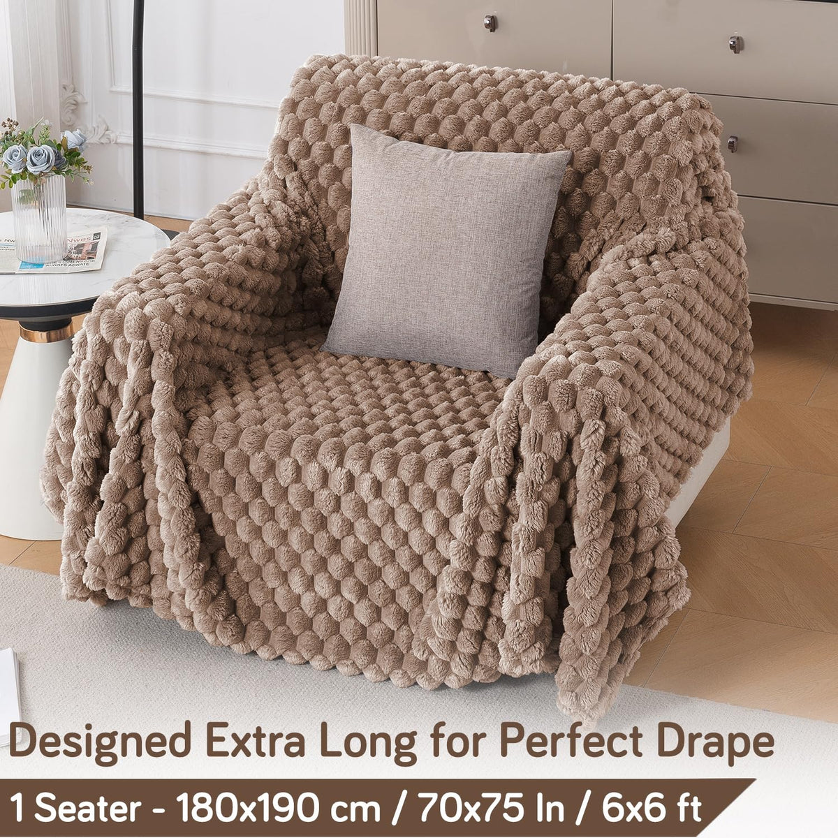 Luxury Rabbit Wool Plush Sofa Throw, Canvas Brown