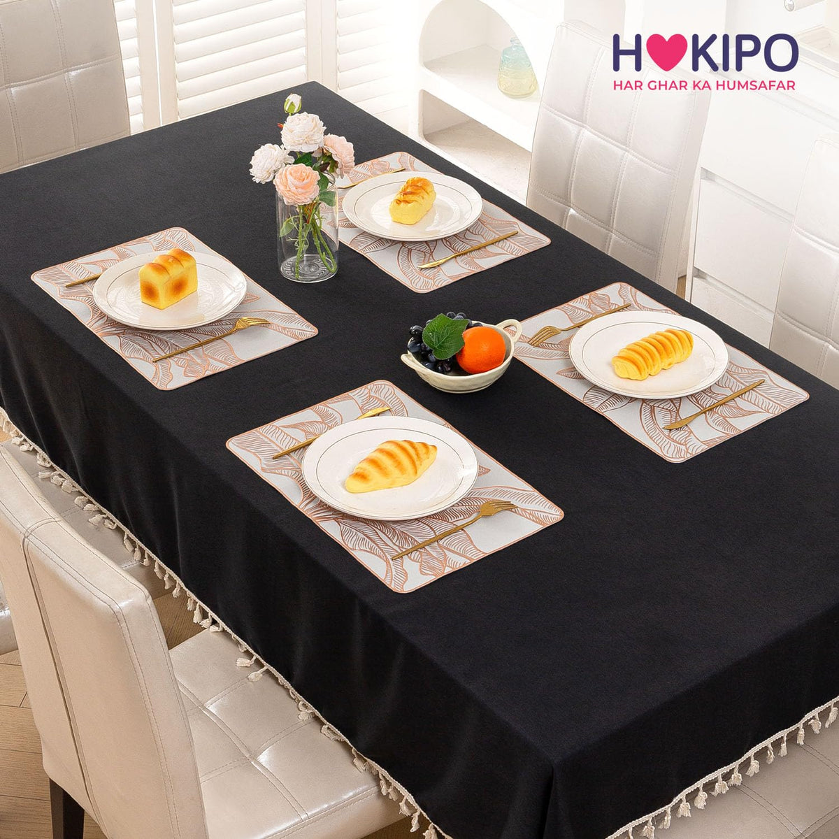 Metallic Glow Shining Mats for Dining Table, Paradise Arch Leaves - Rose Gold