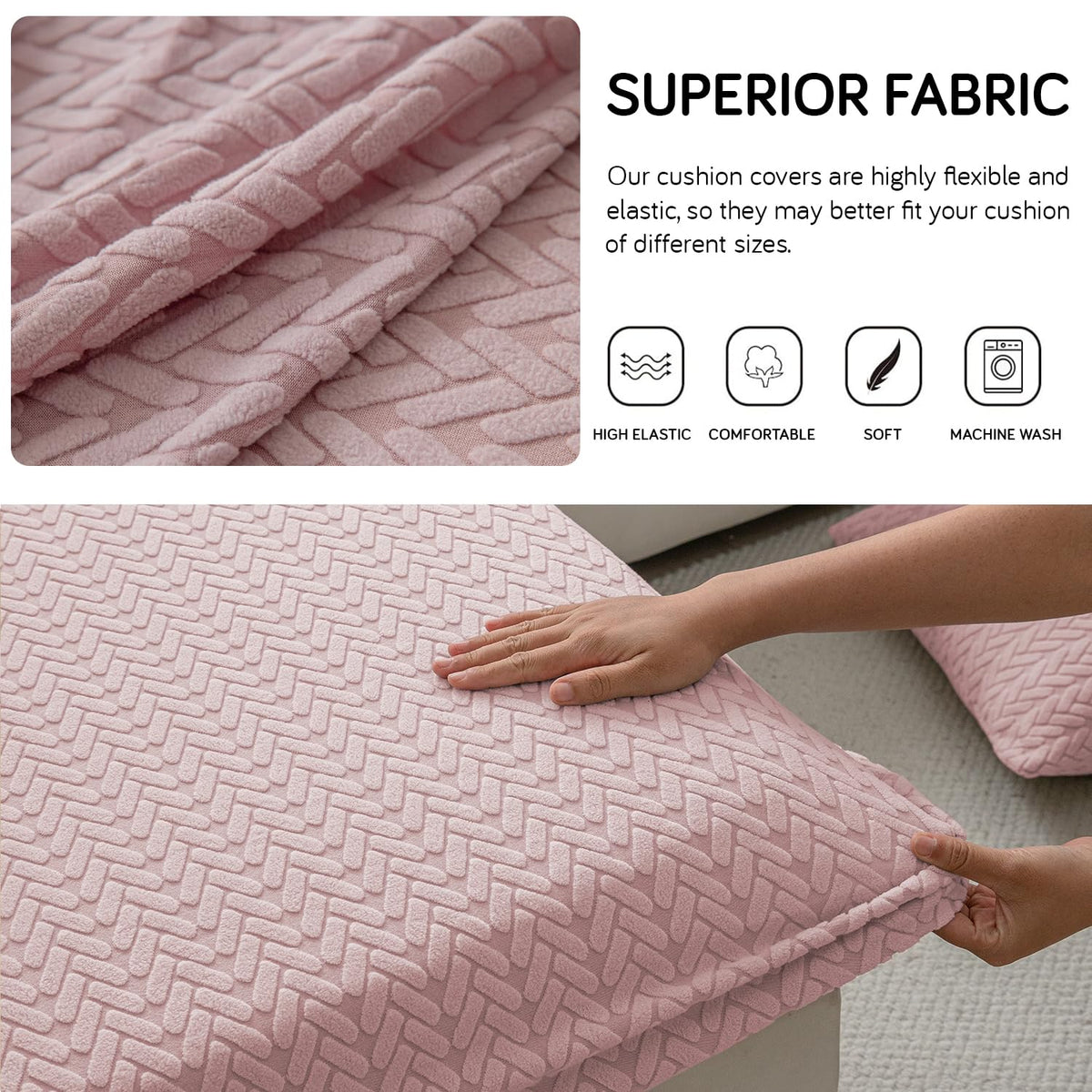 Stretchable Thick Jacquard Textured Seat Couch Cushion Cover for 1/2/3 Seaters, Pink
