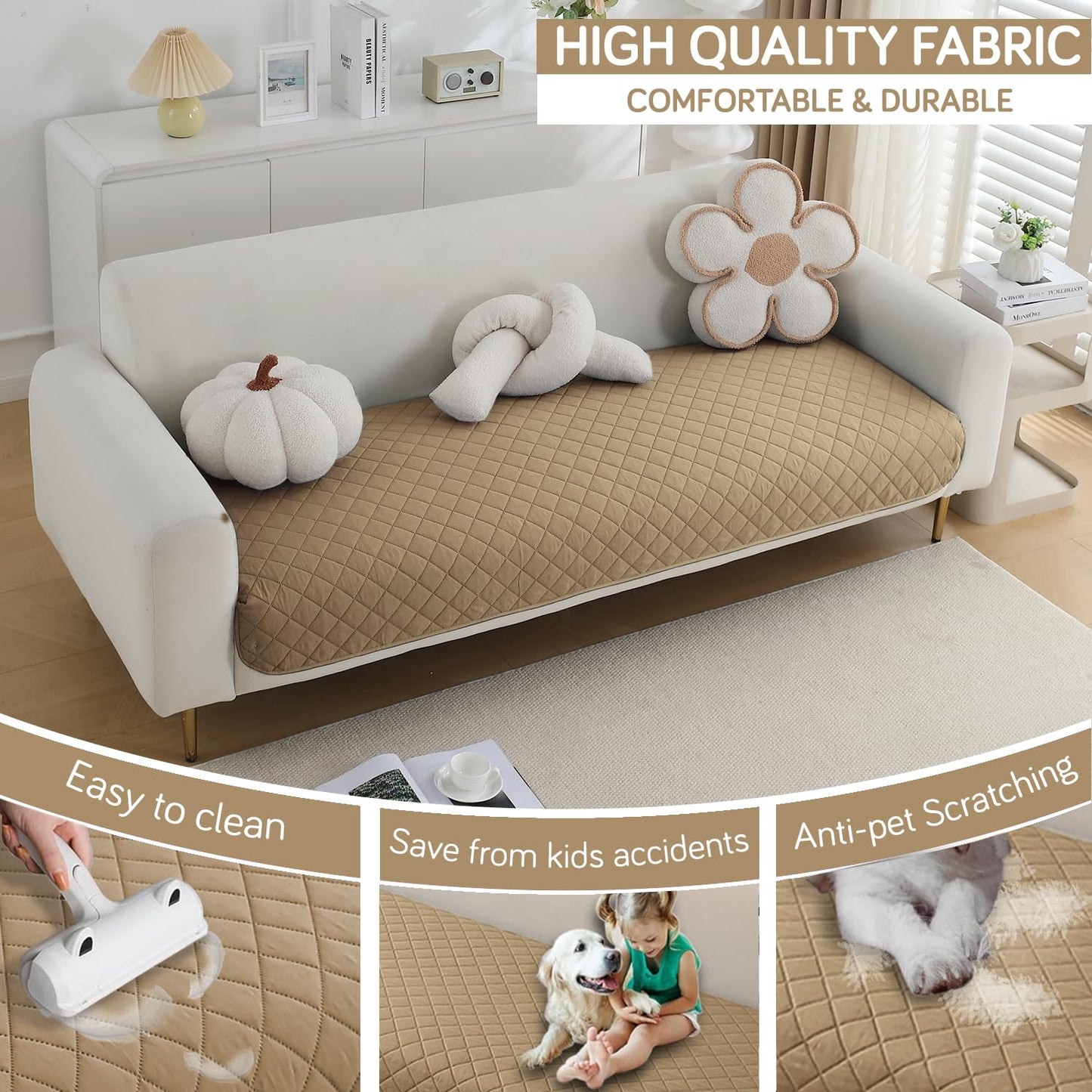 Water Repellent + Waterproof Quick Dry Sofa Seat Mat for 1/2/3 Seater Sofa - Camel
