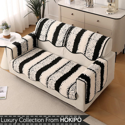 Luxury Sofa Cover Set | Seat, Back & Arm Covers | Anti-Slip Wavy Mat – Black