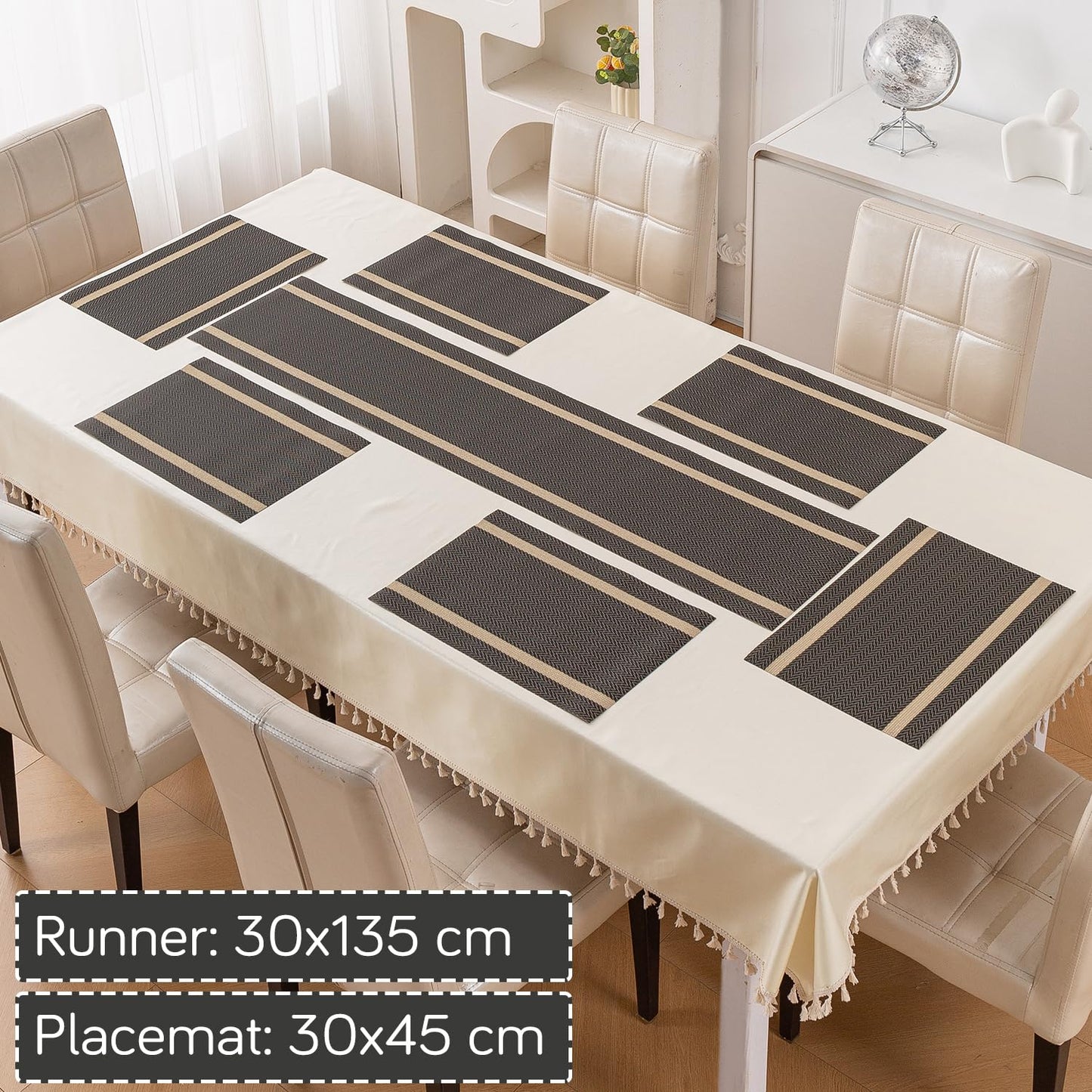 Chevron Stripes PVC Mats for Dining Table - Ebony Black