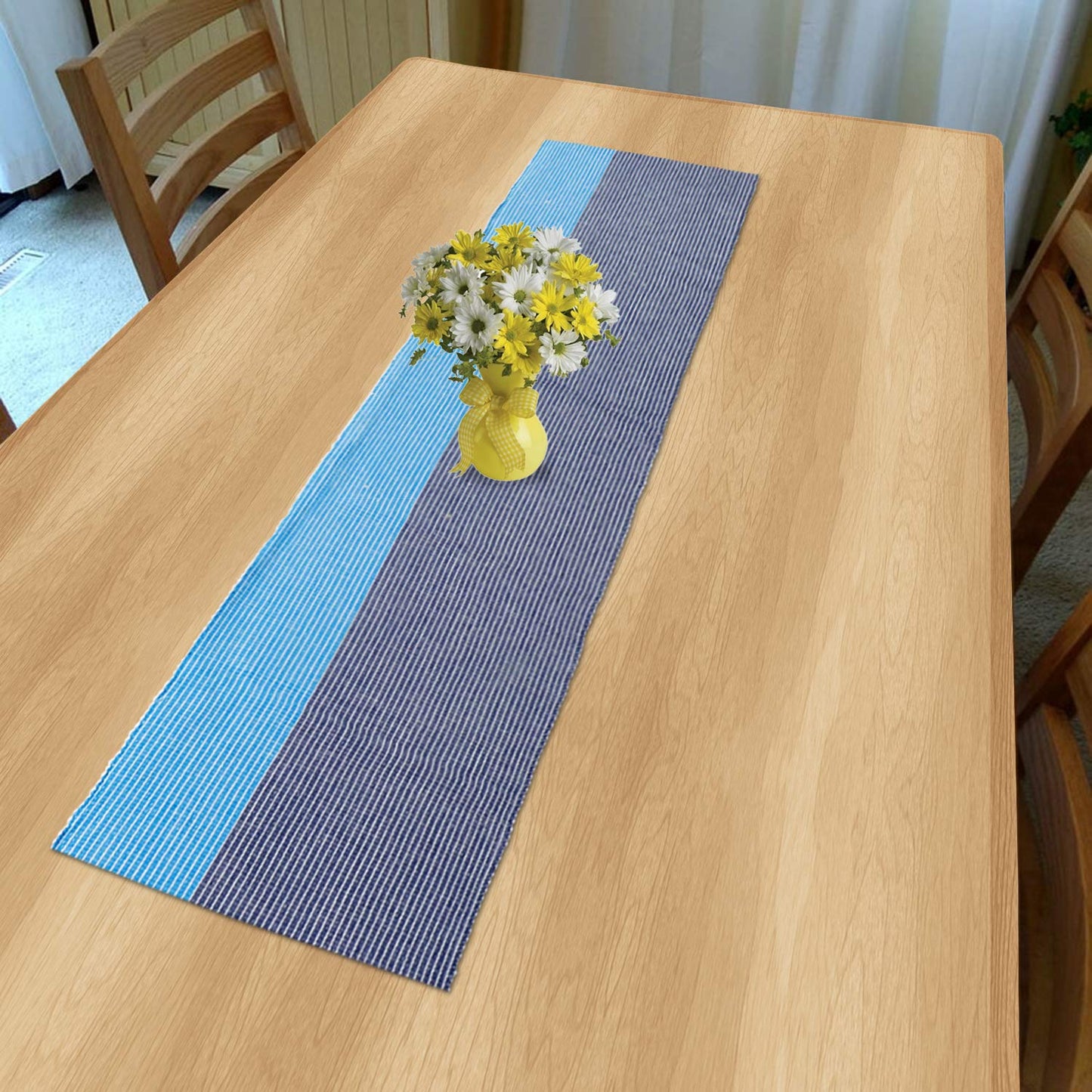 Cotton Ribbed Washable Table Runner for Dining Table 4 Seater, 12x54 Inches, Blue