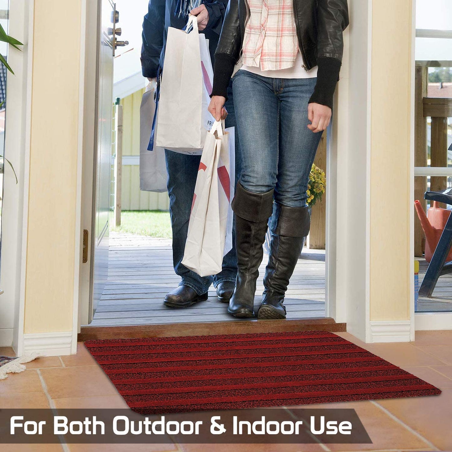 Modern Rectangular Door Mat (Red, Pvc, Microfiber, 48X78 Cm)