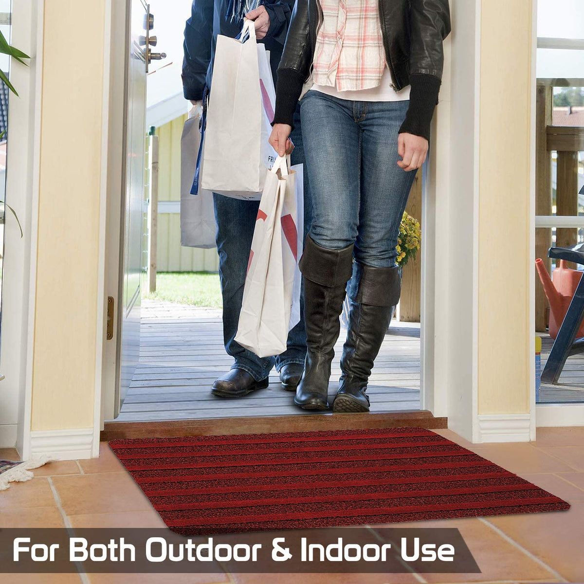 Modern Rectangular Door Mat (Red, Pvc, Microfiber, 48X78 Cm)