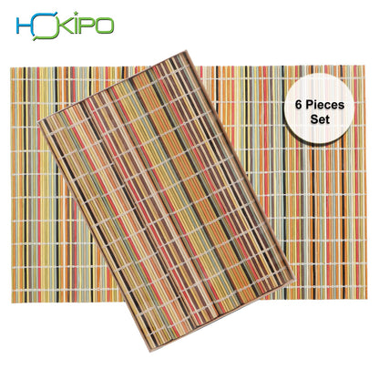 Reversible Bamboo Table Mats for Dining Table, Set of 6 Placemats, 45x30 cm, Rainbow Stripes