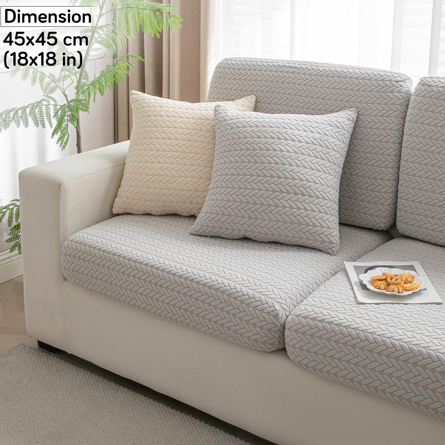 Jacquard Pack of 2 Sofa Cushion Cover 18x18 inch, Light Grey