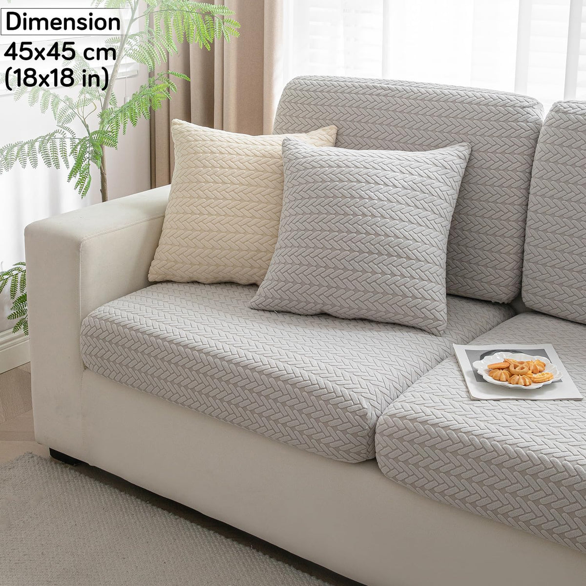 Light Grey Colour Grid Texture Jacquard Sofa Cushion Cover