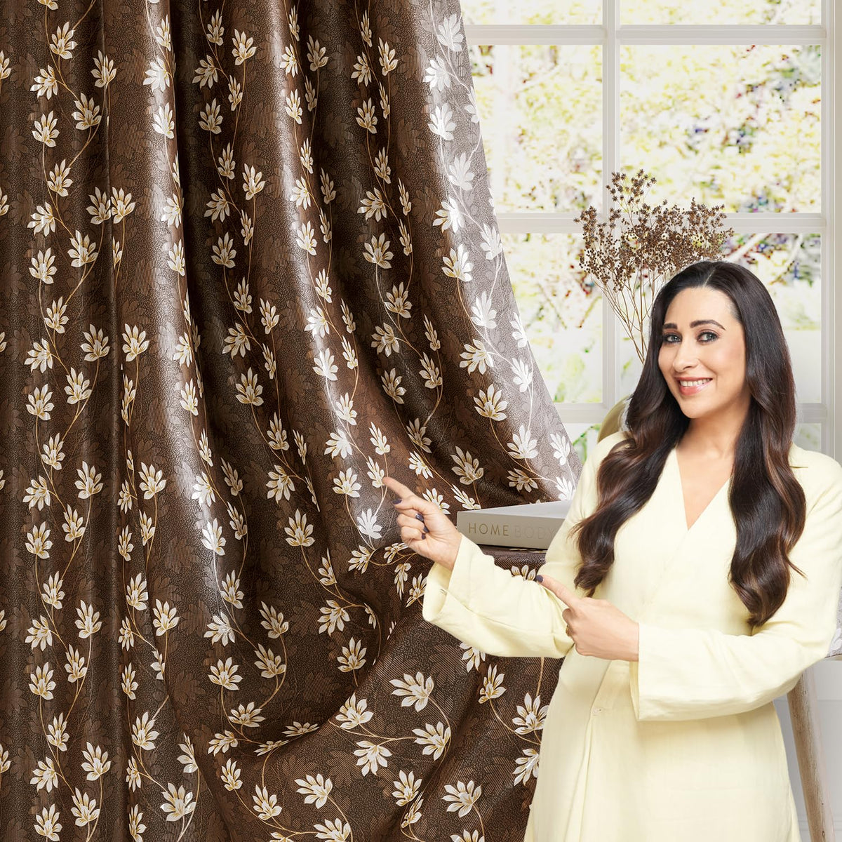 HOKIPO Vogue Shine Eyelet Curtains, 7 Feet Long - Cocoa Brown