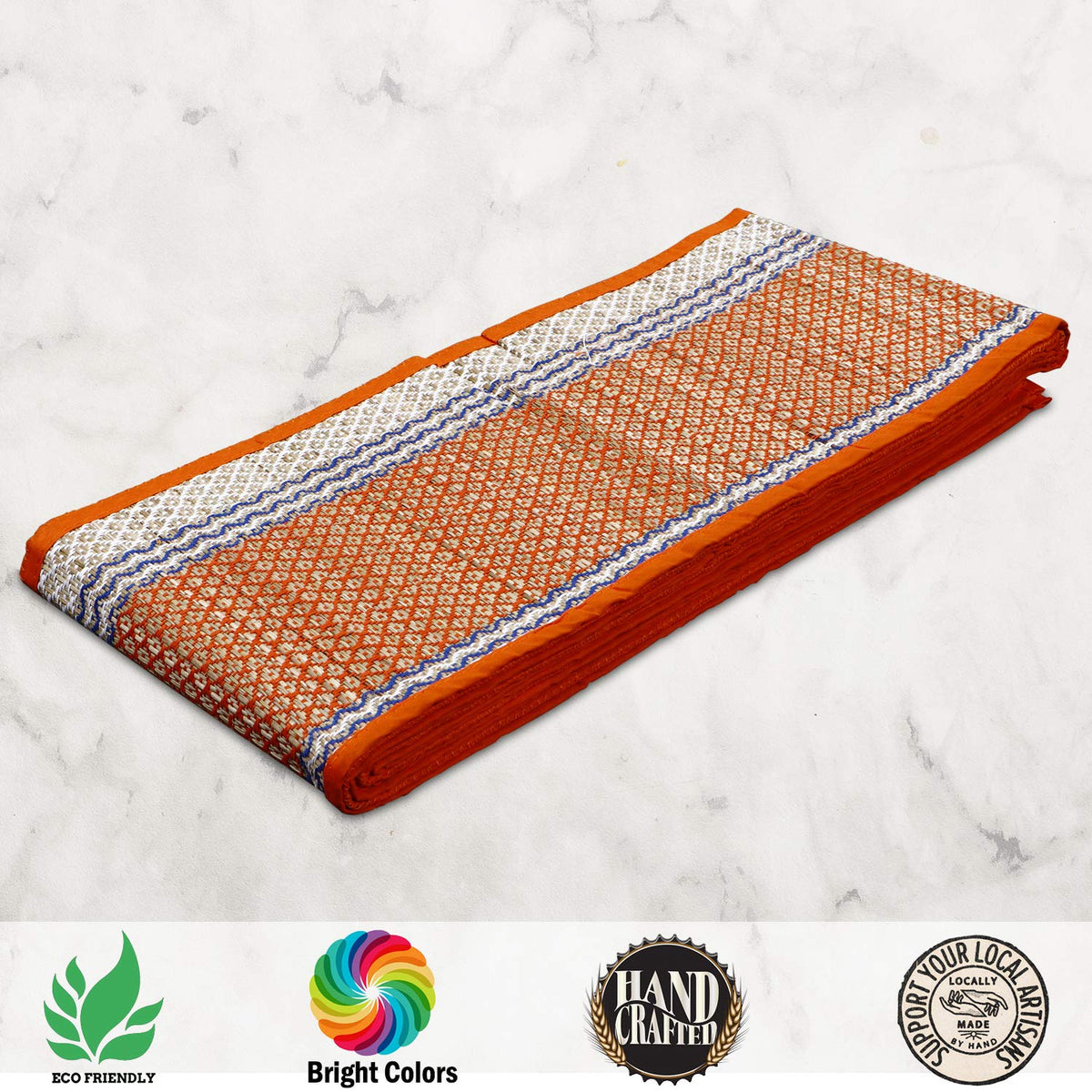 Durable Orange Madurkathi floor chatai mat – foldable | HOKIPO
