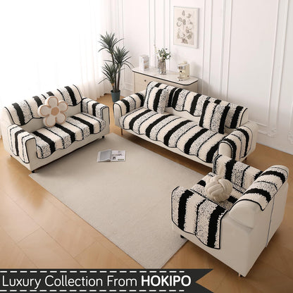 Luxury Wavy Anti Slip Plush Sofa Cover Mat, Black