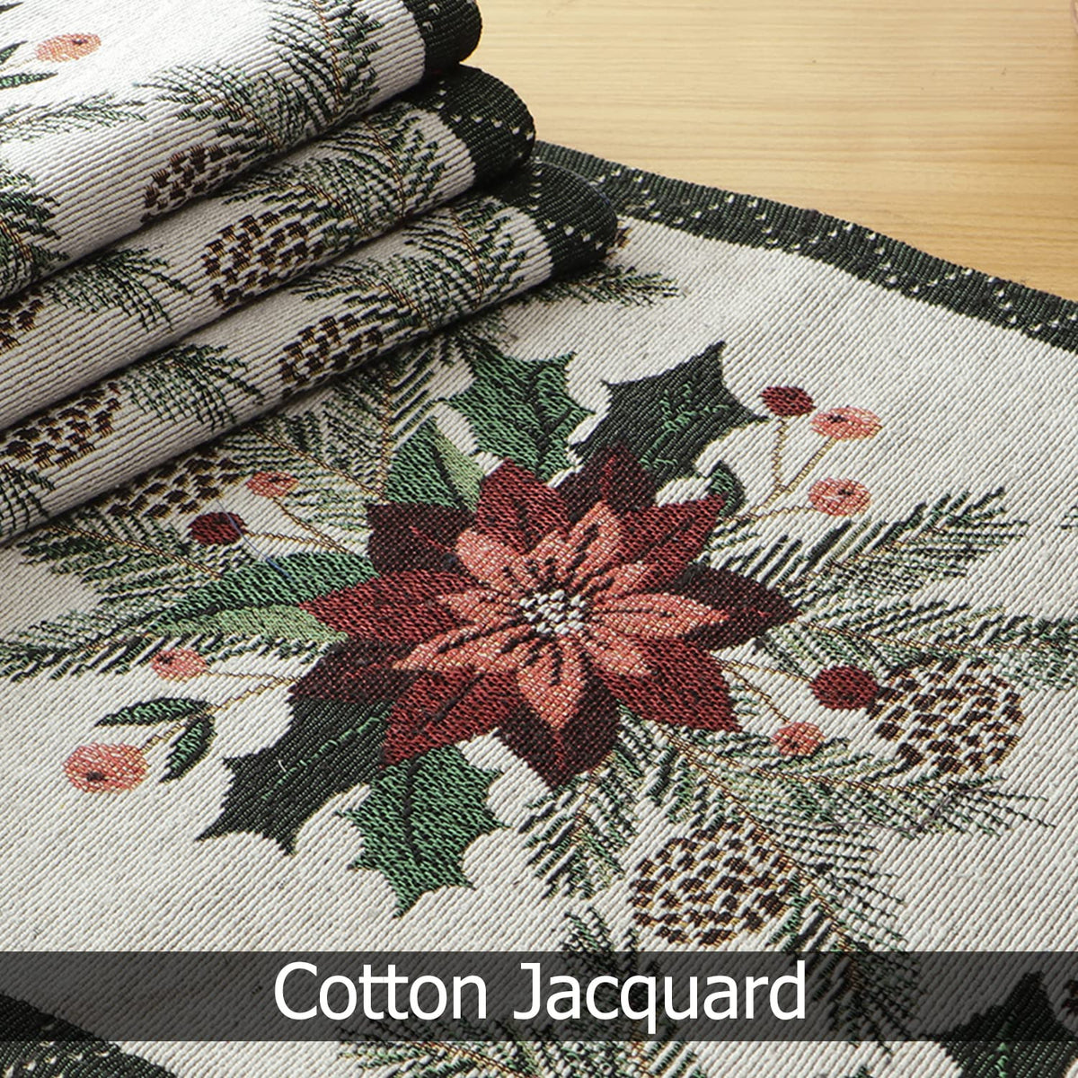 Cotton Jacquard Dining Table Mats, White Floral