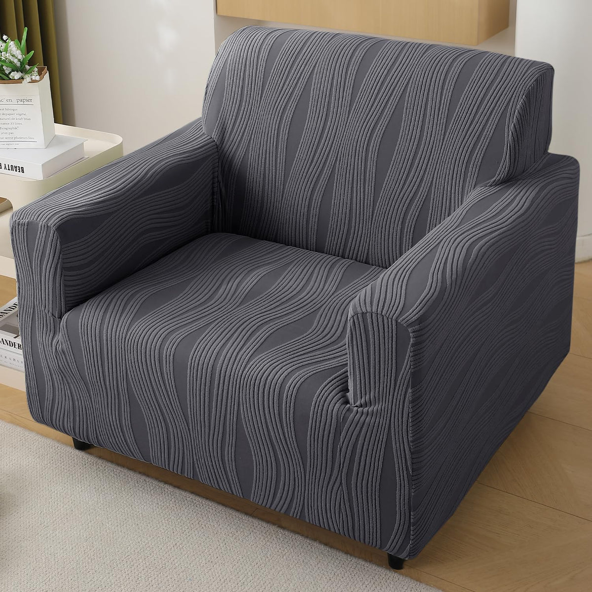 Buy porpoise grey colour nestiva series knitting jacquard 1 seater sofa cover​