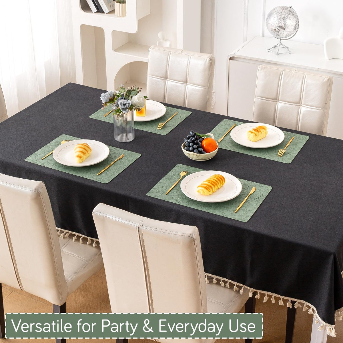 Hibiscus Bloom Washable Leather Mats for Dining Table - Sage Green