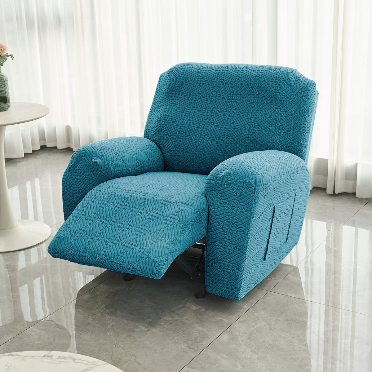 Buy Turquoise Colour Jacquard Single Seater Recliner Sofa Cover