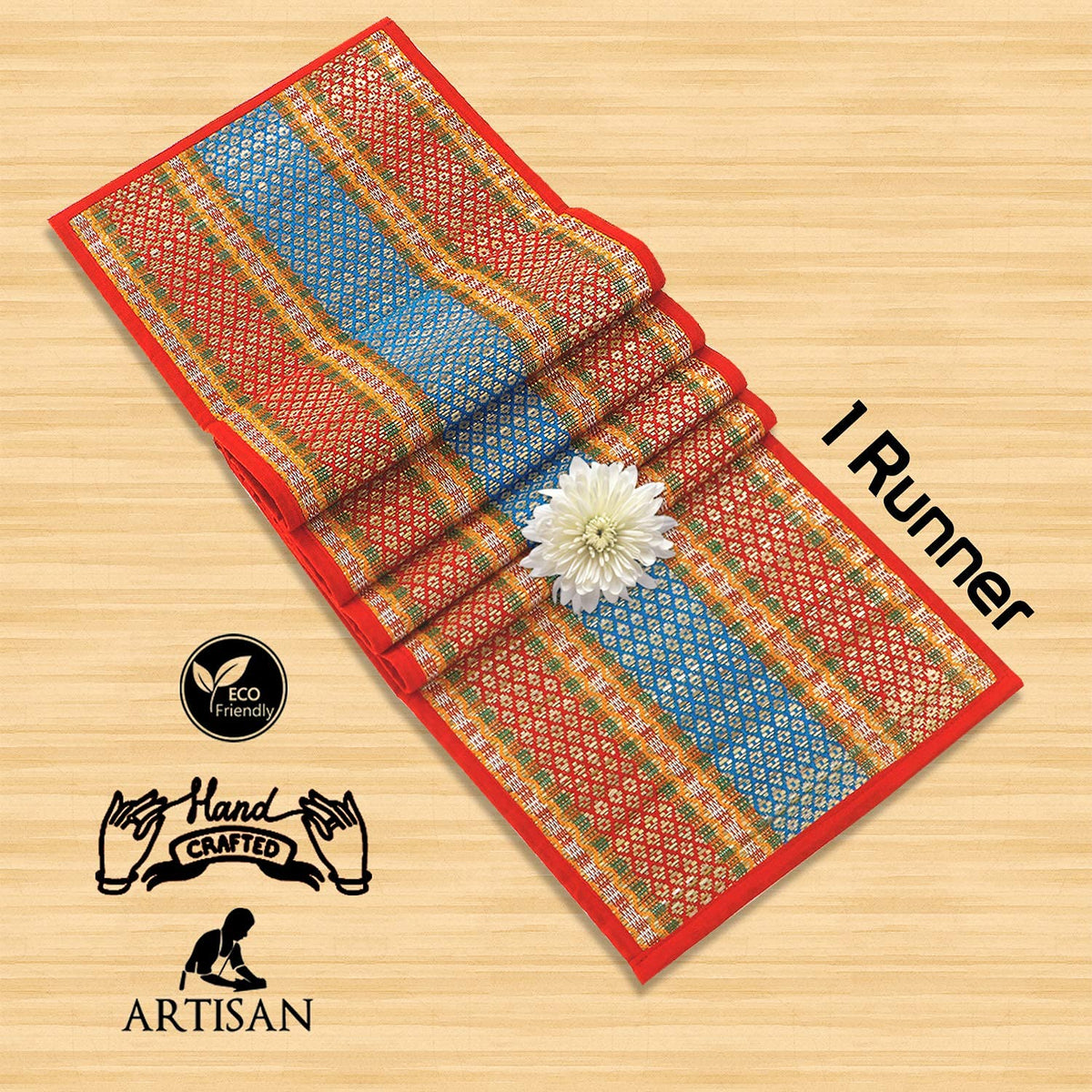 Buy Red Colour Eco-friendly Natural Handcrafted Table Runner | HOKIPO