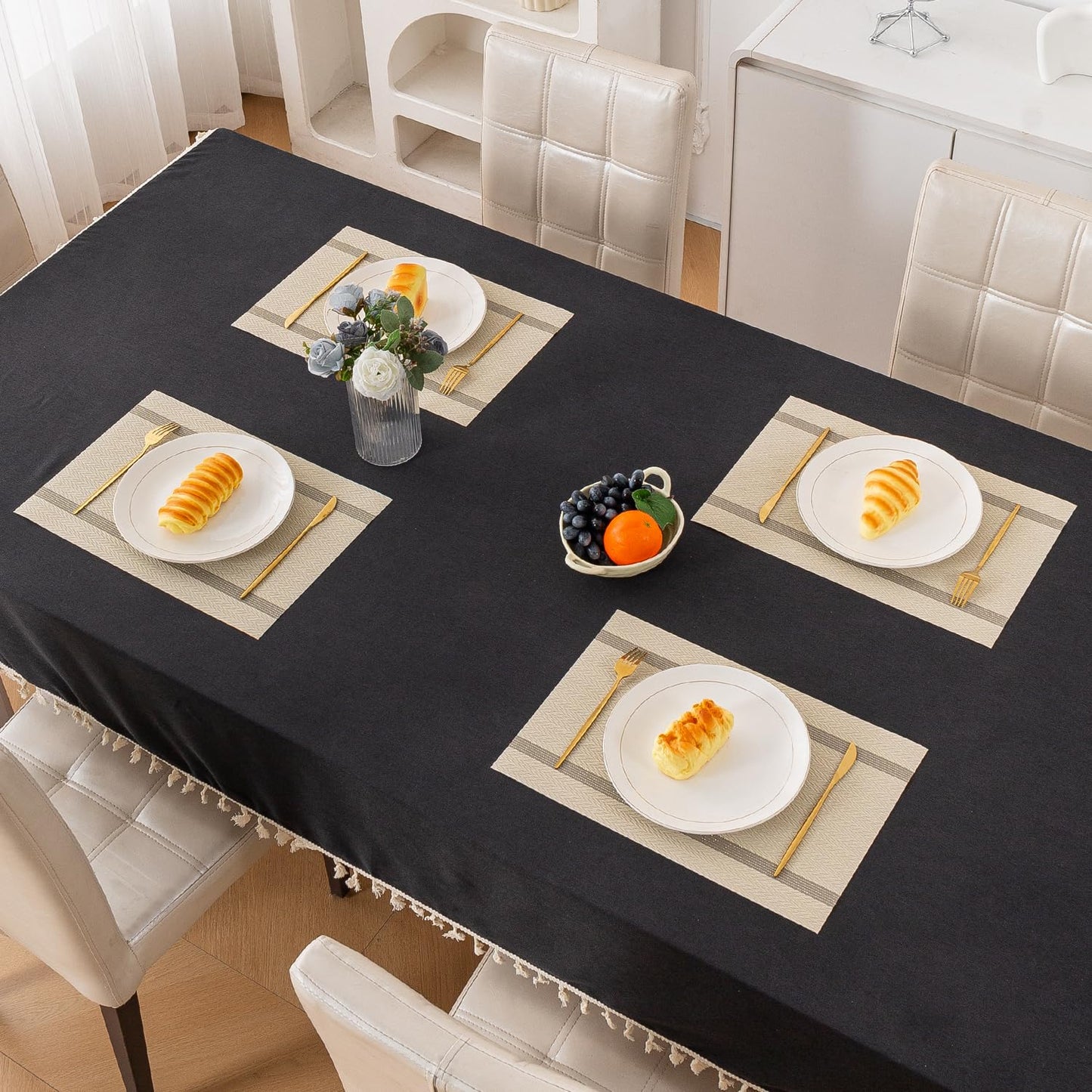 Chevron Stripes PVC Mats for Dining Table - Buttercream Beige