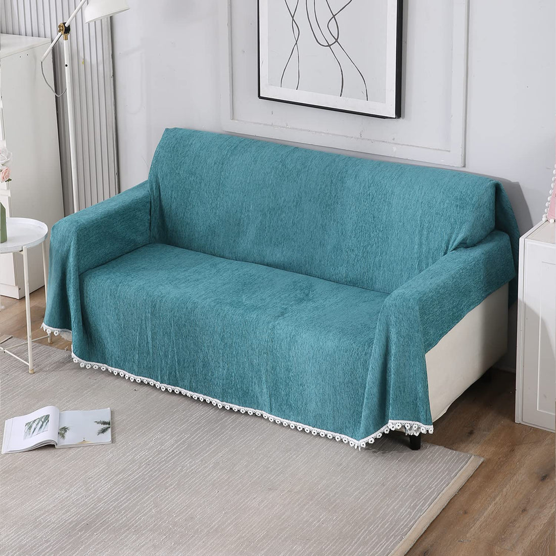 Blue colour chenille sofa throw cover
