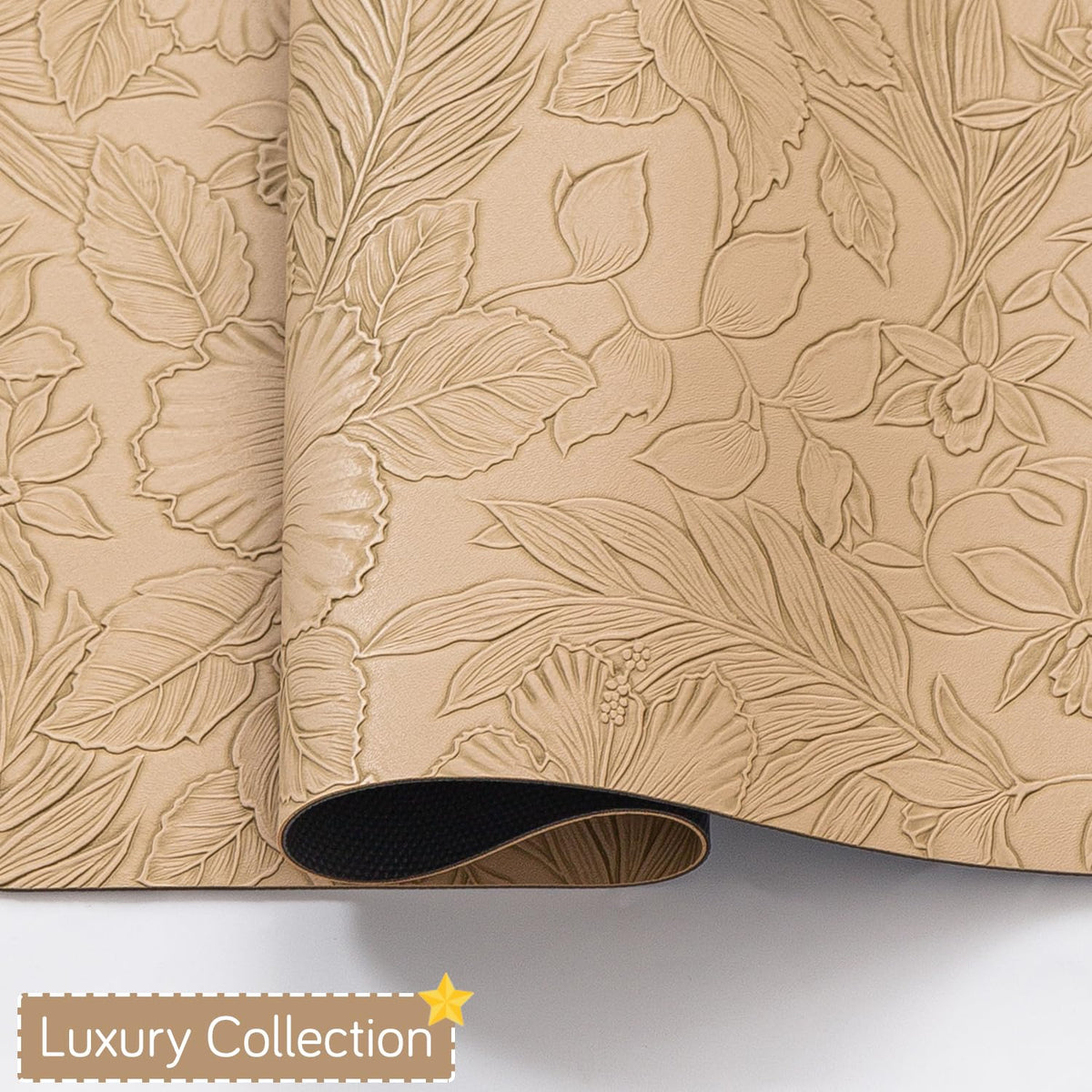 Hibiscus Bloom Washable Leather Mats for Dining Table - Sand Beige