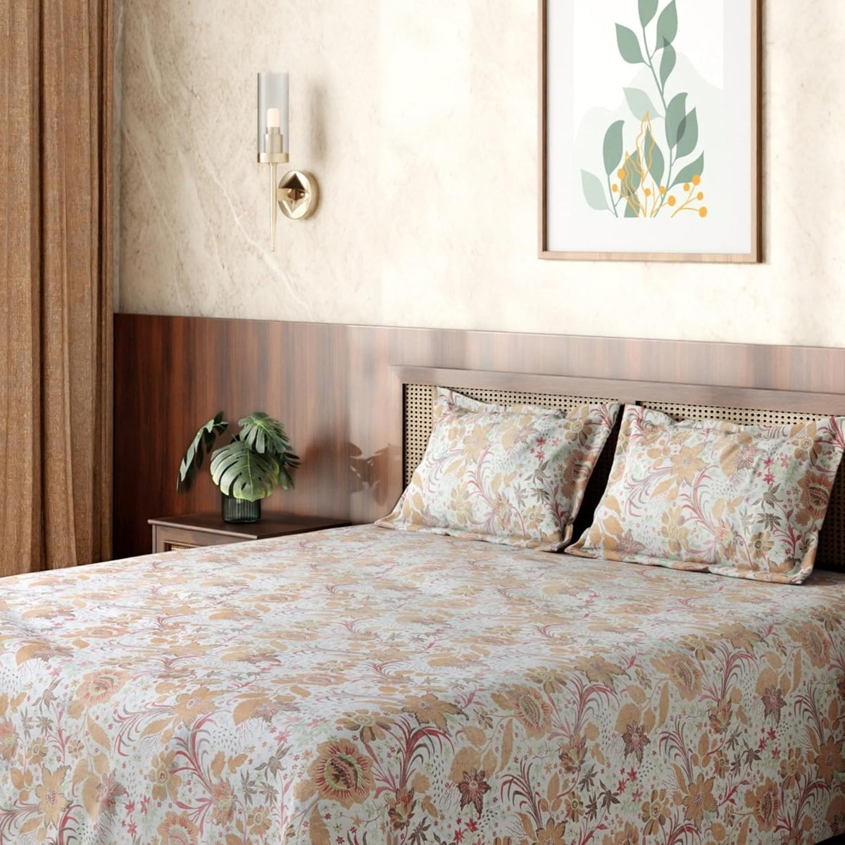 HOKIPO King Size Cotton Bedsheet, 2 Pillow Covers, Floral, Azure Blue - image 20