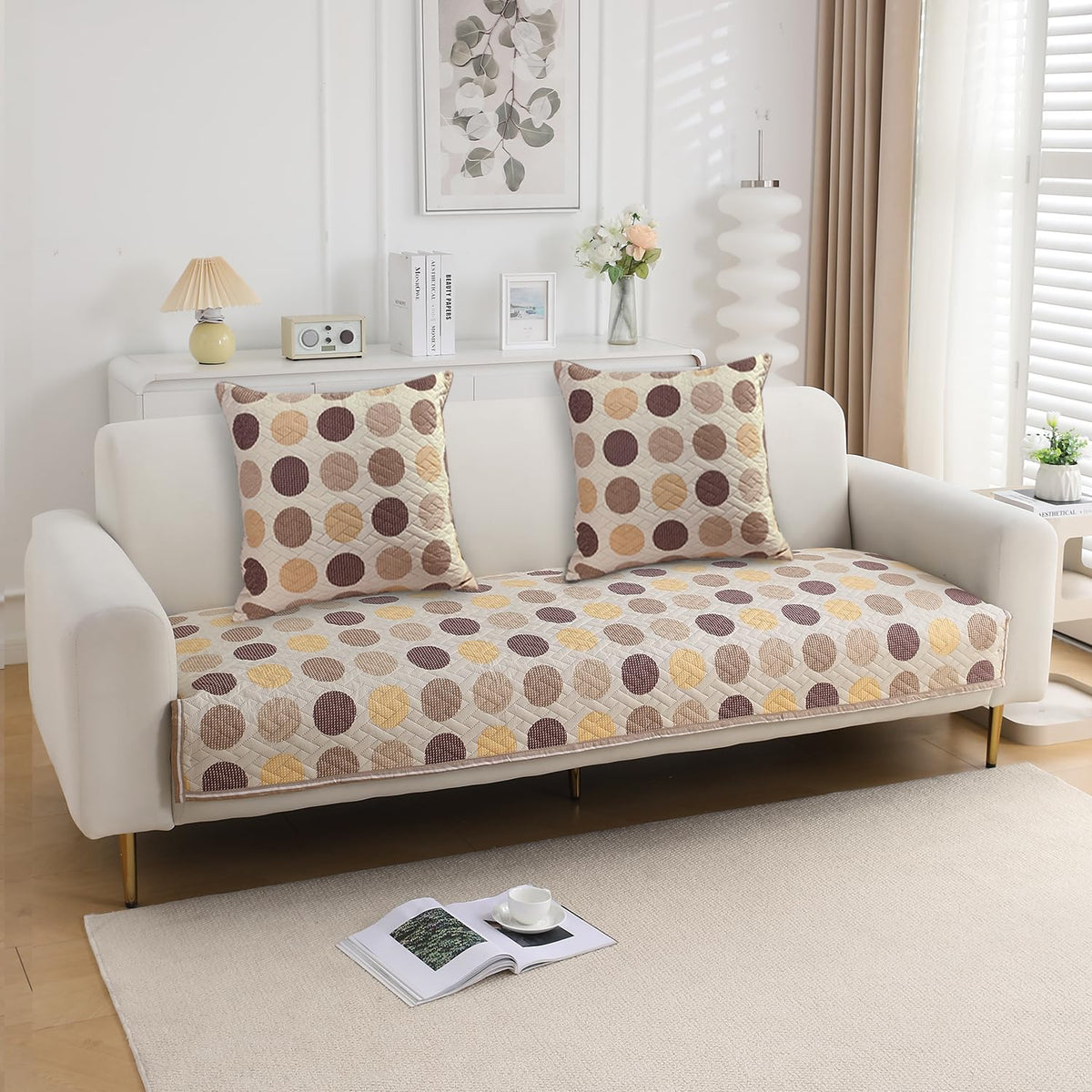 Buy Brown Polka Dot Print Zippered Square Quilted Sofa Cushion Covers | set of 2