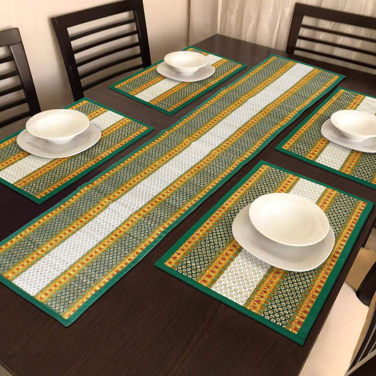 Handmade Madurkathi River Grass Dining Table Mats, Green
