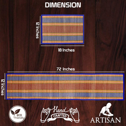 Handmade Madurkathi River Grass Dining Table Mats, Blue