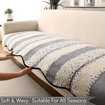 Luxury Wavy Anti Slip Plush Sofa Cover Mat, Pewter Grey