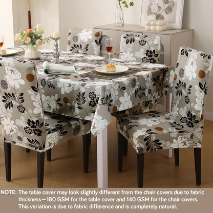 Elastic Dining Chair Covers with Matching Tablecloth, Feather Brown Floral