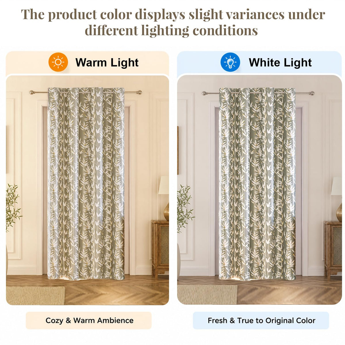 HOKIPO Luxe Foliage Foil Printed Curtains, 7 Feet Long - Taupe - image 6