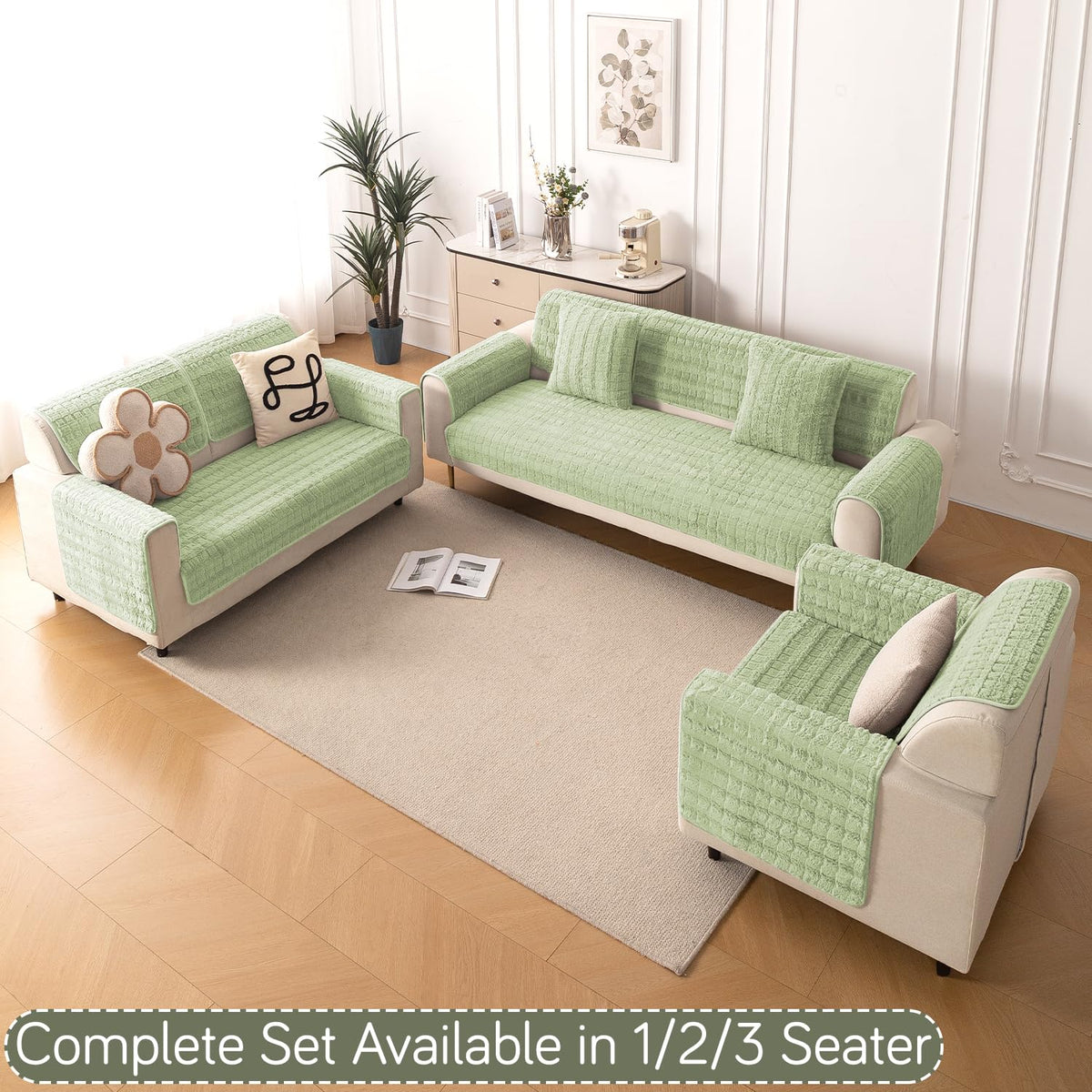 'Plush Haven' Premium Anti Slip Sofa Cover Mat, Pastel Green