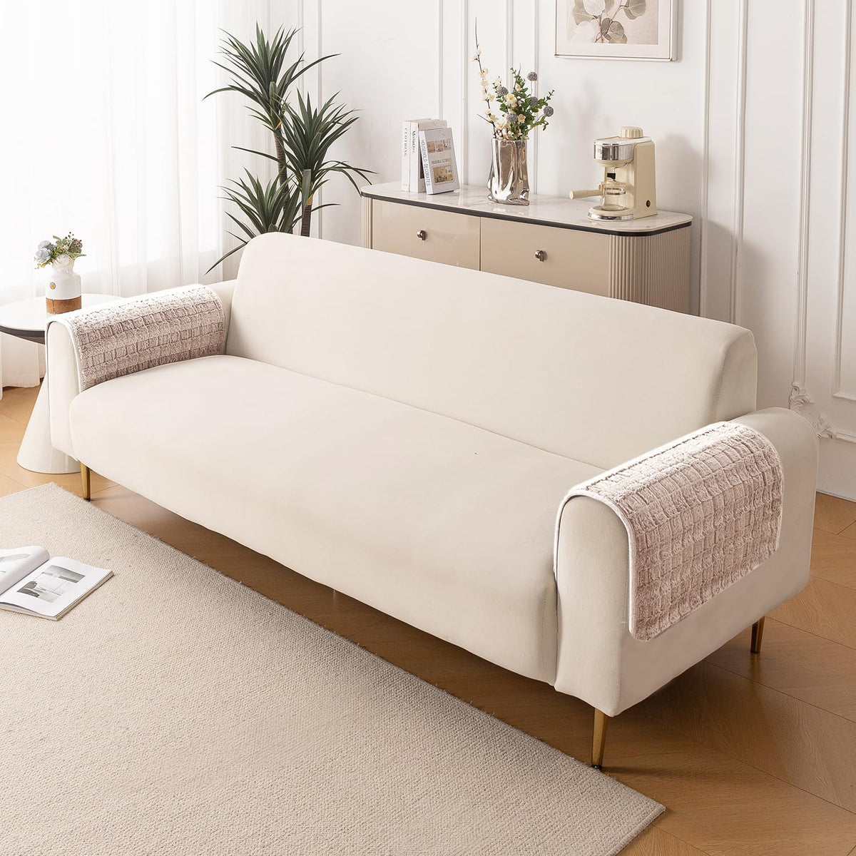 'Plush Haven' Premium Anti Slip Sofa Cover Mat, Beige