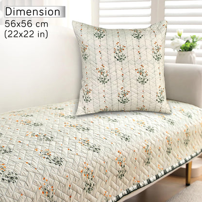 HOKIPO Printed Quilted Sofa Cushion Cover Pack of 2, Light Green Ash Gypsy Flower
