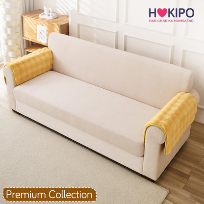 'FurHug' Premium Faux Rabbit Fur Sofa Seat Mats, Honey Yellow