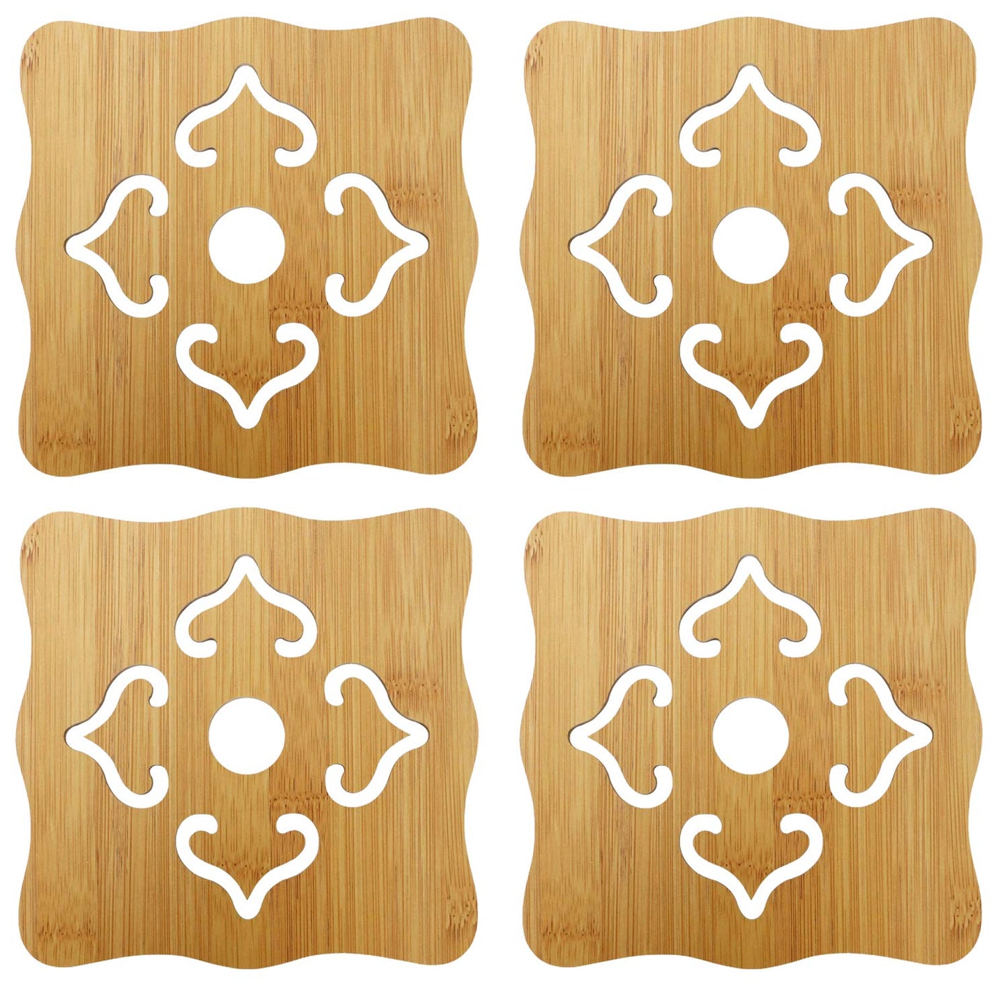 HOKIPO Bamboo Wooden Coasters for Home Pan Pot Holder & Dining Table Heat Pad for Kitchen - Pack of 2/4/6
