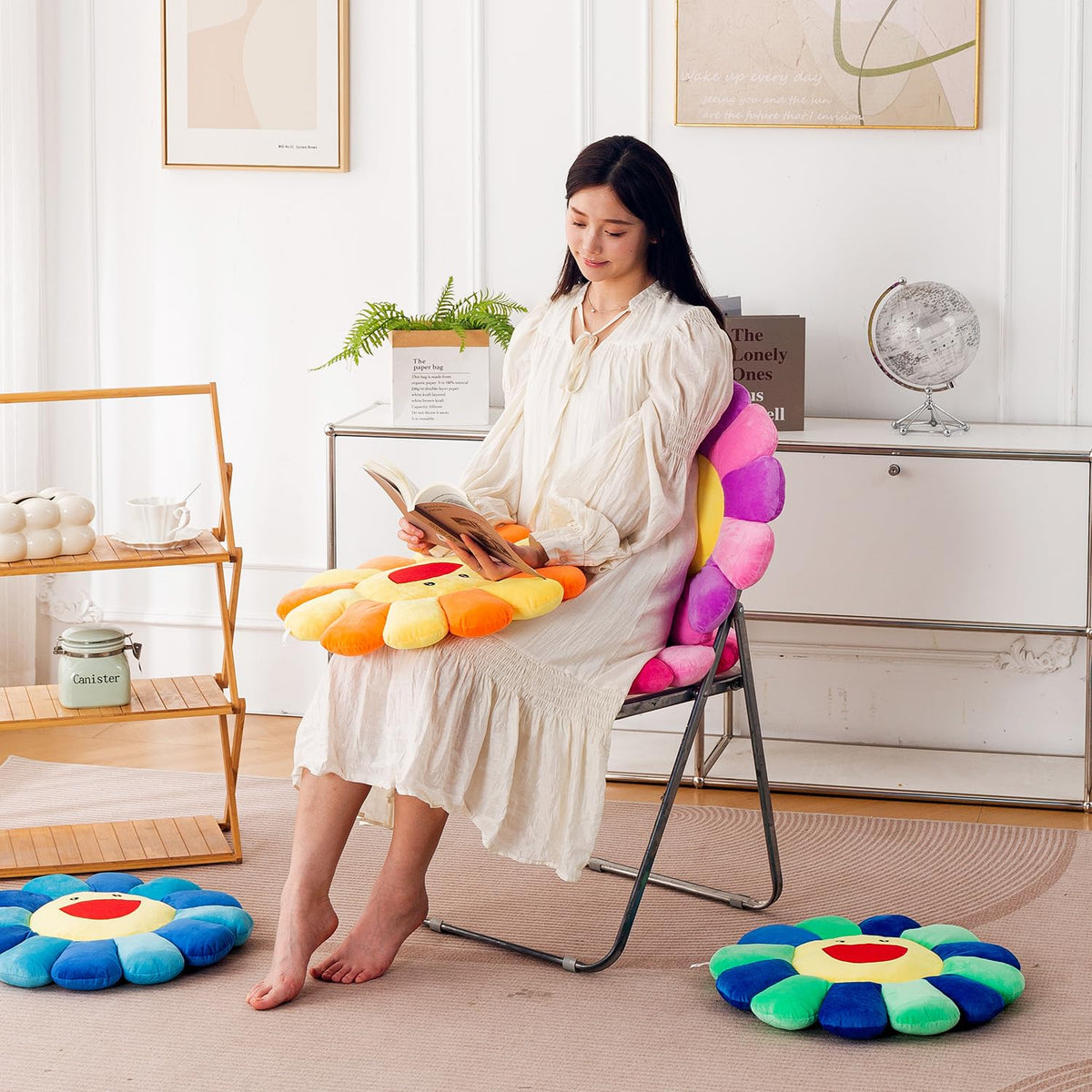 HOKIPO Smiley Sunflower Cushion for Sofa & Bed, 45 cm, Purple