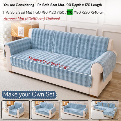 'FurHug' Premium Faux Rabbit Fur Sofa Seat Mats, Charm Blue