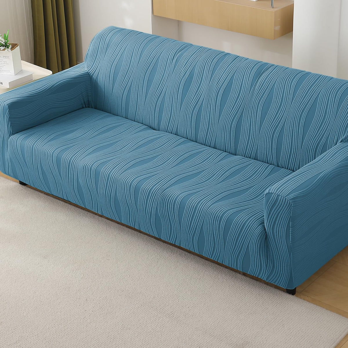Buy sea blue colour nestiva series knitting jacquard 4 seater sofa cover​s
