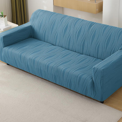 200gsm Knitting Jacquard Sofa Cover 1/2/3/4 Seater Fully Covered, Sea Blue