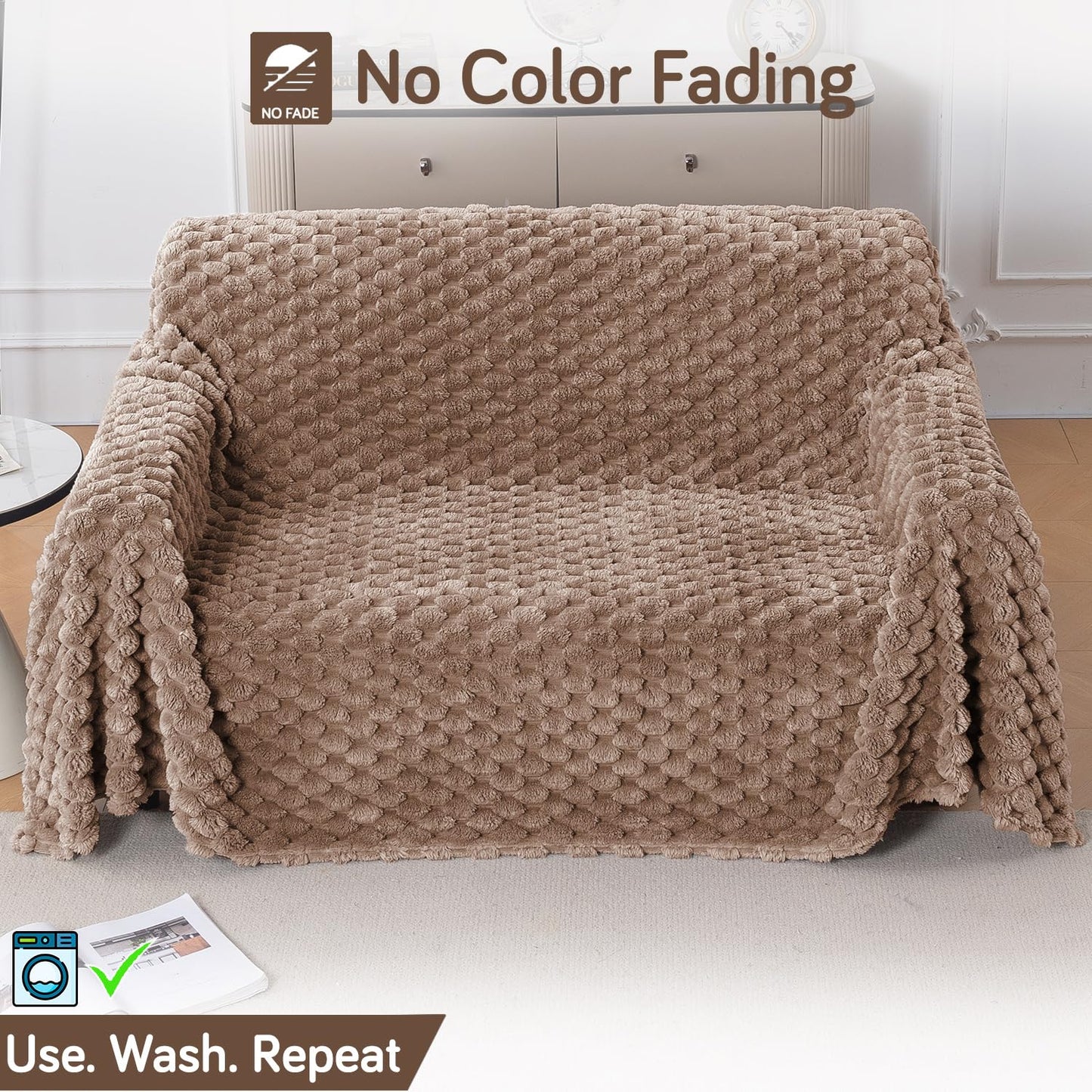 Luxury Rabbit Wool Plush Sofa Throw, Canvas Brown
