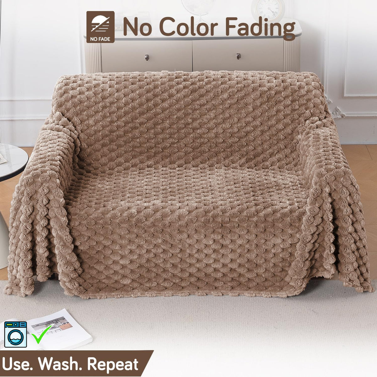 Luxury Rabbit Wool Plush Sofa Throw, Canvas Brown
