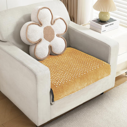 Handloom Made Thick Poly Velvet Reversible Sofa Mat for 1/2/3 Seater, Buff Cream