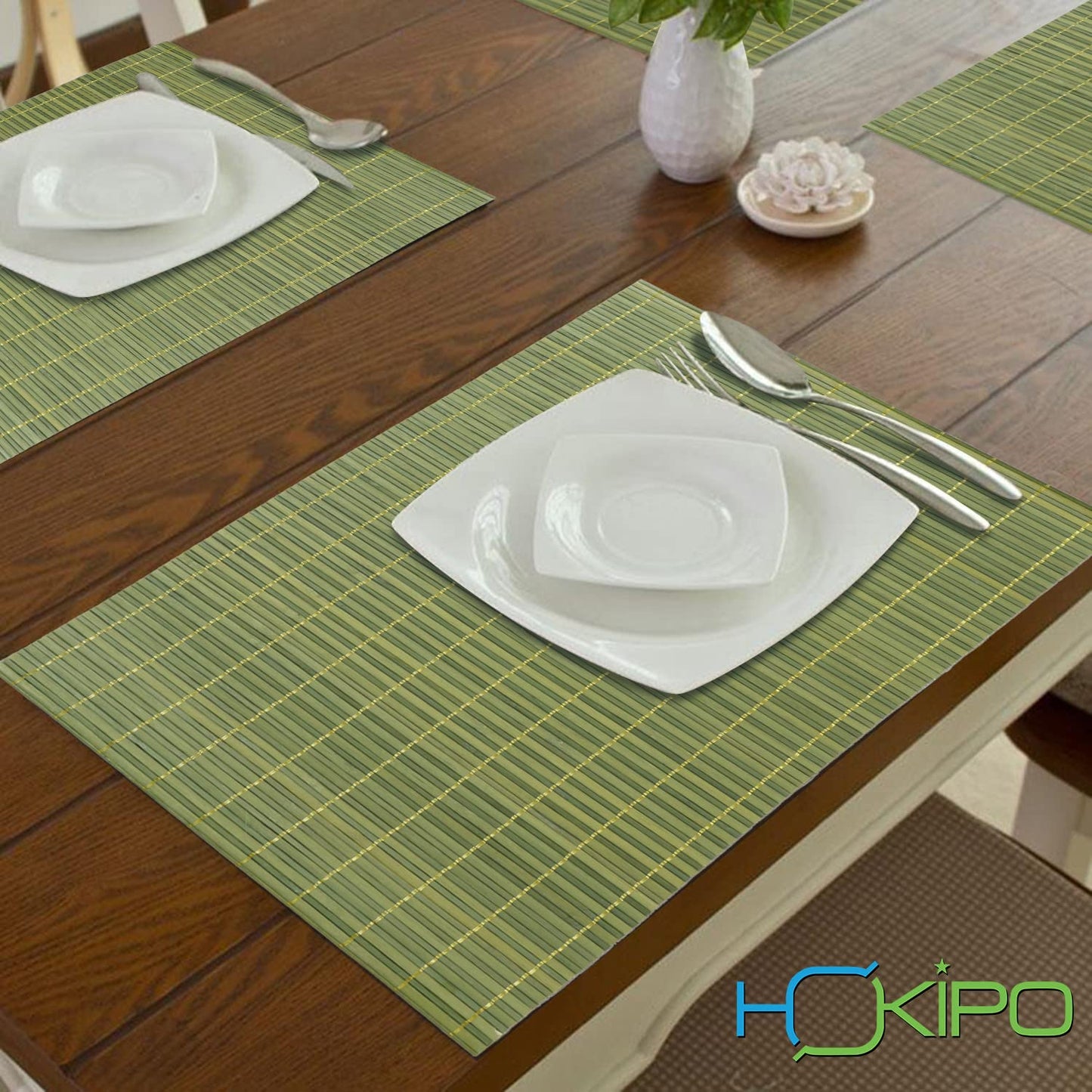 Heat Resistant Bamboo Table Mats Set of 6, 45 x 30 cm, Green