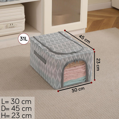 Sturdy, Stackable and Moisture Resistant Non-Woven Cloth Organiser for Storage, Grey Leaves