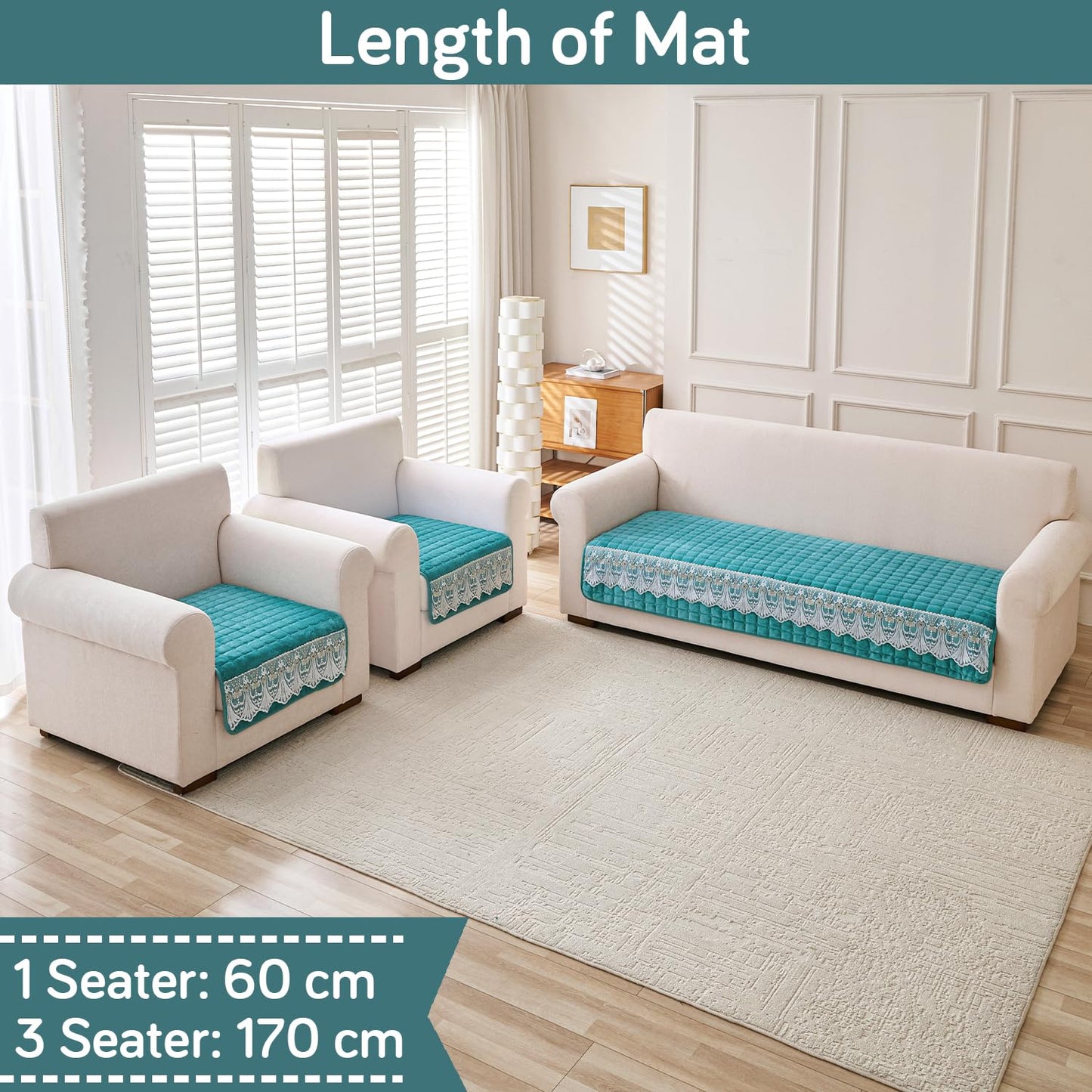 BelleLace Series Imperial Milk Velvet Sofa Cover Mat with Lace Design - Teal
