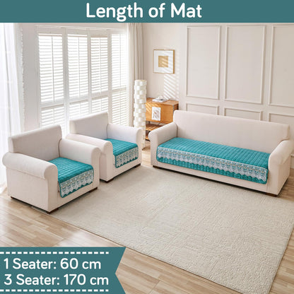BelleLace Series Imperial Milk Velvet Sofa Cover Mat with Lace Design - Teal