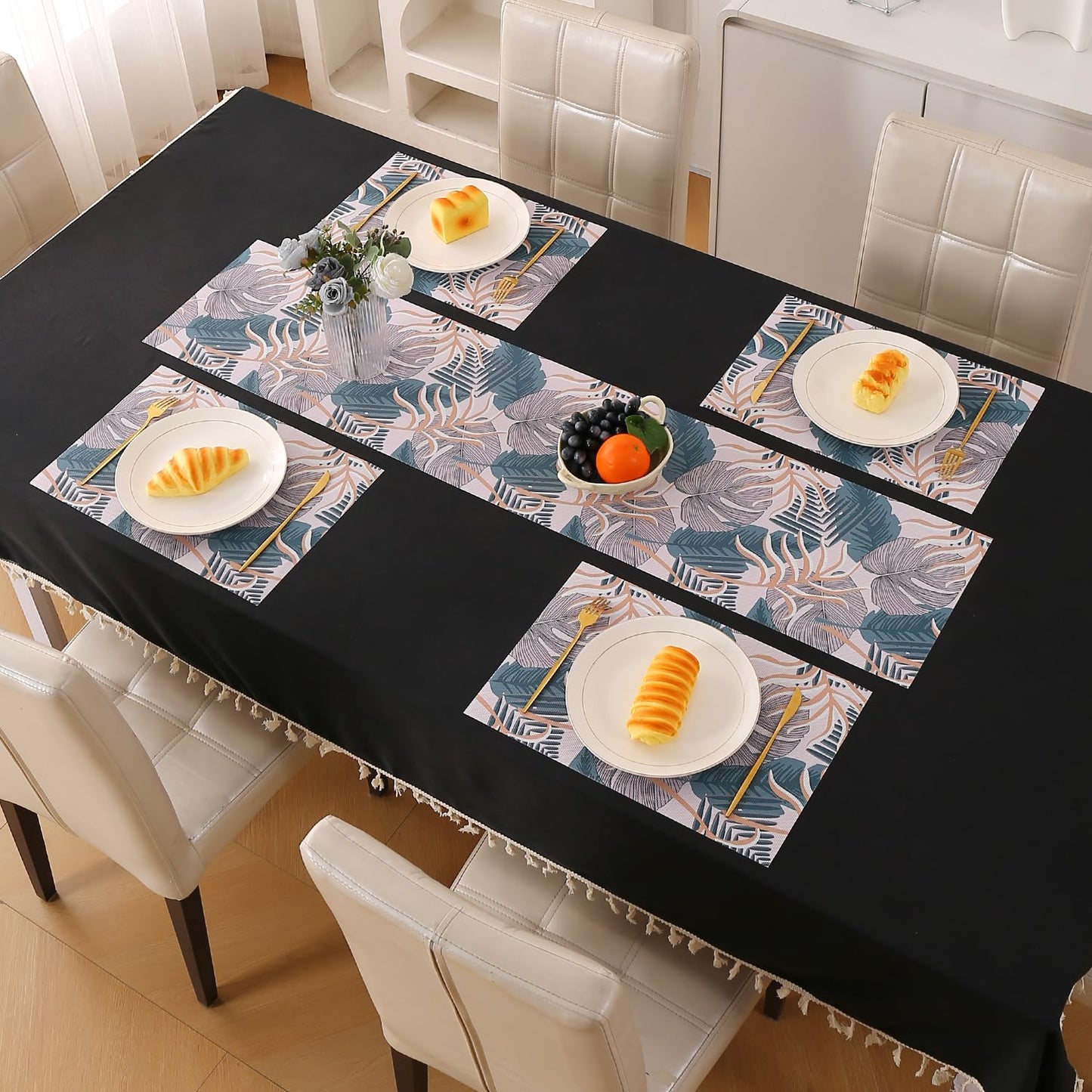 Artistic Flora PVC Washable Mats for Dining Table - Monstera Leaves