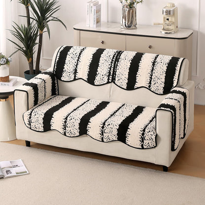 Luxury Sofa Cover Set | Seat, Back & Arm Covers | Anti-Slip Wavy Mat – Black