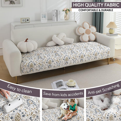 Quilted 1/2/3 Seater Waterproof and Anti-Slip Sofa Cover Mat, Damask White